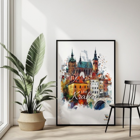 Plakat artystyczny – „Kraków, milczące rytmy” – nastrojowa kompozycja w odcieniach błękitu