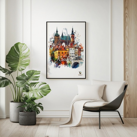 Plakat artystyczny – „Kraków, milczące rytmy” – nastrojowa kompozycja w odcieniach błękitu