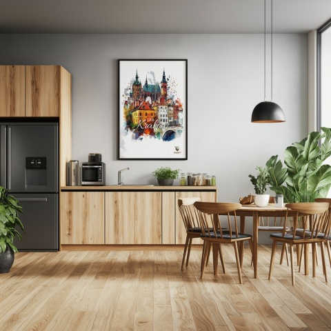 Plakat artystyczny – „Kraków, milczące rytmy” – nastrojowa kompozycja w odcieniach błękitu