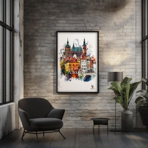 Plakat artystyczny – „Kraków, milczące rytmy” – nastrojowa kompozycja w odcieniach błękitu