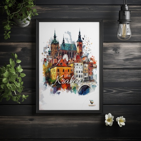 Plakat artystyczny – „Kraków, milczące rytmy” – nastrojowa kompozycja w odcieniach błękitu