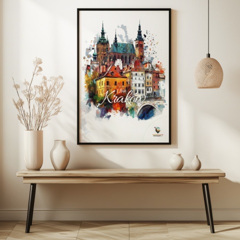 Plakat artystyczny – „Kraków, milczące rytmy” – nastrojowa kompozycja w odcieniach błękitu