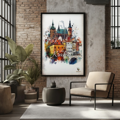 Plakat artystyczny – „Kraków, milczące rytmy” – nastrojowa kompozycja w odcieniach błękitu