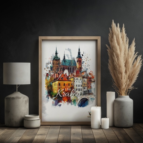Plakat artystyczny – „Kraków, milczące rytmy” – nastrojowa kompozycja w odcieniach błękitu