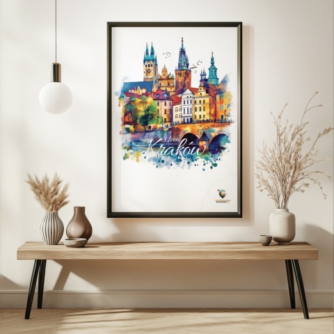 Plakat artystyczny – „Kraków, między tonami” – abstrakcyjna wizja miasta w łagodnych barwach