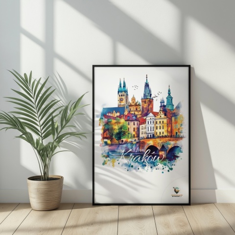 Plakat artystyczny – „Kraków, między tonami” – abstrakcyjna wizja miasta w łagodnych barwach