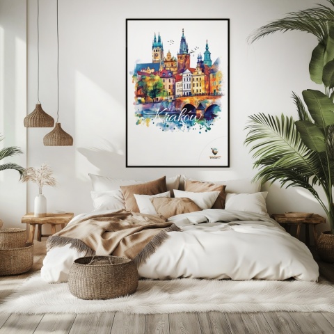 Plakat artystyczny – „Kraków, między tonami” – abstrakcyjna wizja miasta w łagodnych barwach