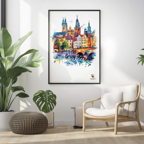 Plakat artystyczny – „Kraków, między tonami” – abstrakcyjna wizja miasta w łagodnych barwach