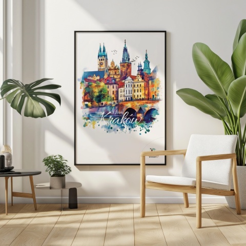 Plakat artystyczny – „Kraków, między tonami” – abstrakcyjna wizja miasta w łagodnych barwach