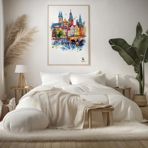 Plakat artystyczny – „Kraków, między tonami” – abstrakcyjna wizja miasta w łagodnych barwach