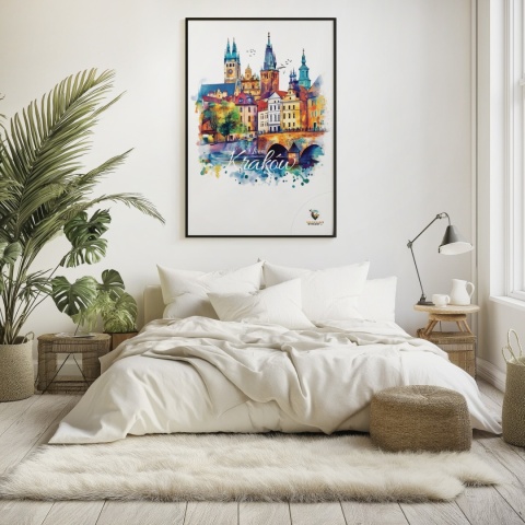 Plakat artystyczny – „Kraków, między tonami” – abstrakcyjna wizja miasta w łagodnych barwach