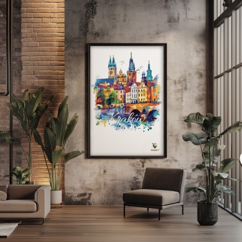 Plakat artystyczny – „Kraków, między tonami” – abstrakcyjna wizja miasta w łagodnych barwach