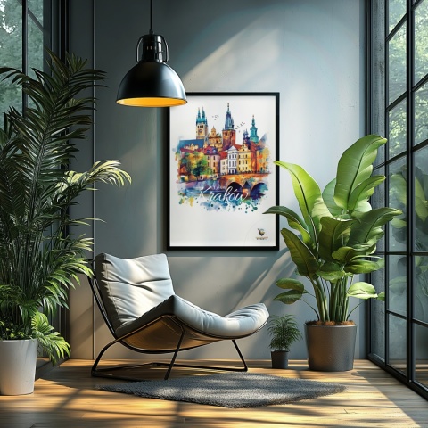 Plakat artystyczny – „Kraków, między tonami” – abstrakcyjna wizja miasta w łagodnych barwach