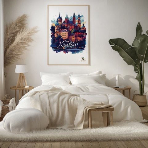 Plakat artystyczny – „Kraków, między tonami” – abstrakcyjna wizja miasta w łagodnych barwach