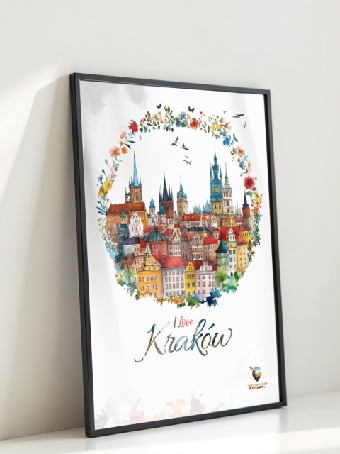 Plakat architektoniczny Format A2 – „Kraków, odbicie myśli” – nastrojowa panorama miasta w ciepłych tonacjach