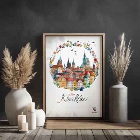 Plakat architektoniczny Format A2 – „Kraków, odbicie myśli” – nastrojowa panorama miasta w ciepłych tonacjach