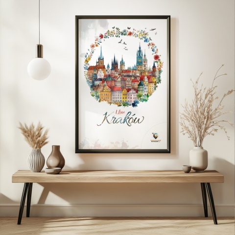Plakat architektoniczny Format A2 – „Kraków, odbicie myśli” – nastrojowa panorama miasta w ciepłych tonacjach