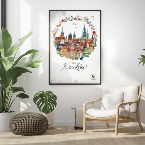 Plakat architektoniczny Format A2 – „Kraków, odbicie myśli” – nastrojowa panorama miasta w ciepłych tonacjach