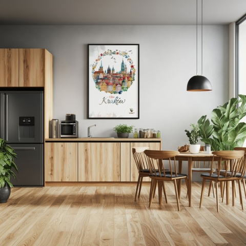 Plakat architektoniczny Format A2 – „Kraków, odbicie myśli” – nastrojowa panorama miasta w ciepłych tonacjach