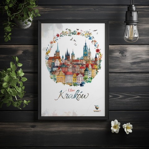 Plakat architektoniczny Format A2 – „Kraków, odbicie myśli” – nastrojowa panorama miasta w ciepłych tonacjach