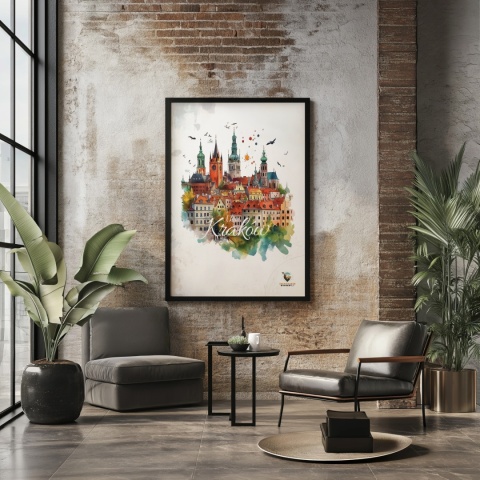 Plakat architektoniczny Format A2 – „Kraków, zamyślenie w kamieniu” – statyczna, rzeźbiarska kompozycja miejska