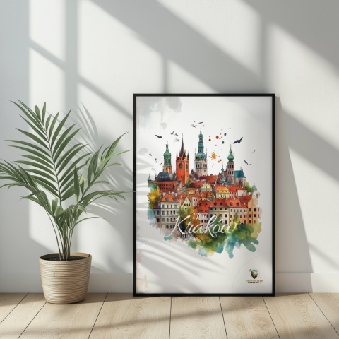 Plakat architektoniczny Format A2 – „Kraków, zamyślenie w kamieniu” – statyczna, rzeźbiarska kompozycja miejska