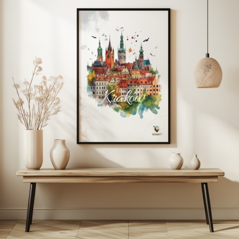 Plakat architektoniczny Format A2 – „Kraków, zamyślenie w kamieniu” – statyczna, rzeźbiarska kompozycja miejska