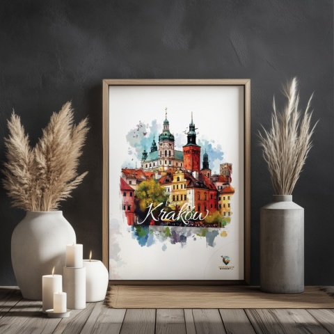 Plakat architektoniczny – „Kraków, puls ukryty w murach” – nastrojowa panorama o miękkich liniach