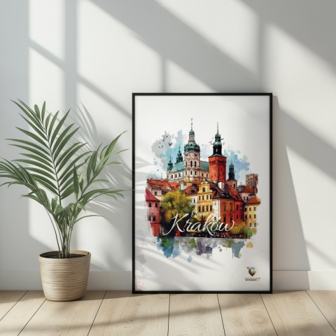 Plakat architektoniczny – „Kraków, puls ukryty w murach” – nastrojowa panorama o miękkich liniach