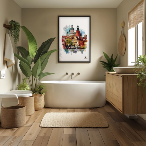 Plakat architektoniczny – „Kraków, puls ukryty w murach” – nastrojowa panorama o miękkich liniach