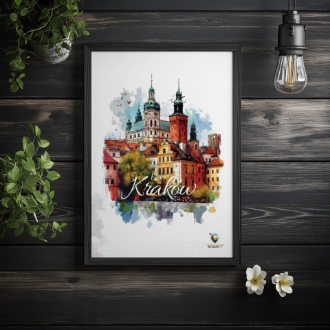 Plakat architektoniczny – „Kraków, puls ukryty w murach” – nastrojowa panorama o miękkich liniach