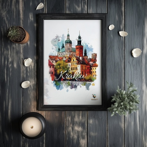 Plakat architektoniczny – „Kraków, puls ukryty w murach” – nastrojowa panorama o miękkich liniach