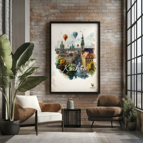 Plakat architektoniczny – „Kraków, w świetle uniesienia” – kolorowa panorama miejskiej zabudowy
