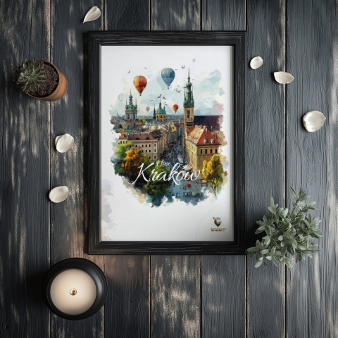 Plakat architektoniczny – „Kraków, w świetle uniesienia” – kolorowa panorama miejskiej zabudowy