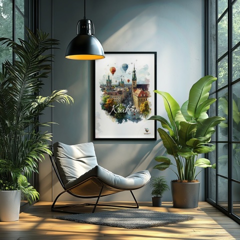 Plakat architektoniczny – „Kraków, w świetle uniesienia” – kolorowa panorama miejskiej zabudowy