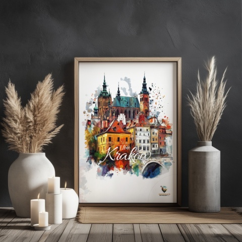 Plakat artystyczny – „Kraków, milczące rytmy” – nastrojowa kompozycja w odcieniach błękitu