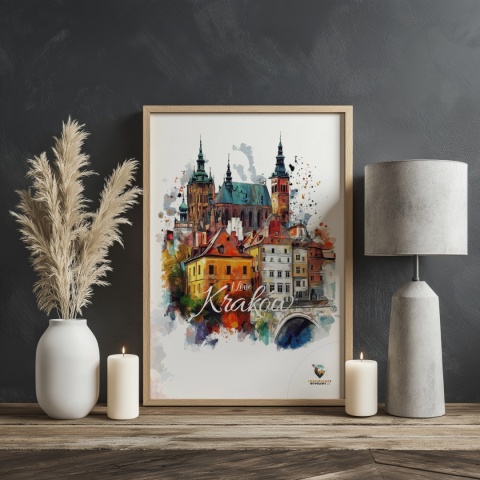 Plakat artystyczny – „Kraków, milczące rytmy” – nastrojowa kompozycja w odcieniach błękitu