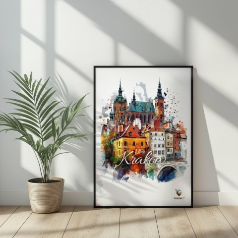 Plakat artystyczny – „Kraków, milczące rytmy” – nastrojowa kompozycja w odcieniach błękitu