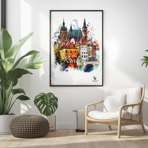 Plakat artystyczny – „Kraków, milczące rytmy” – nastrojowa kompozycja w odcieniach błękitu