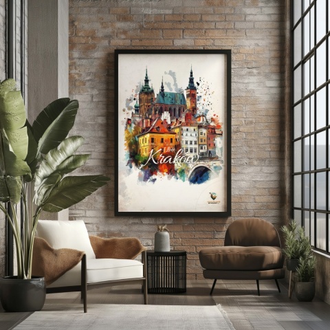 Plakat artystyczny – „Kraków, milczące rytmy” – nastrojowa kompozycja w odcieniach błękitu