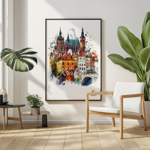 Plakat artystyczny – „Kraków, milczące rytmy” – nastrojowa kompozycja w odcieniach błękitu