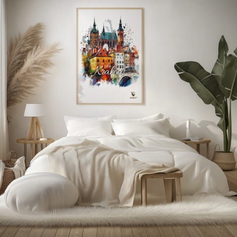 Plakat artystyczny – „Kraków, milczące rytmy” – nastrojowa kompozycja w odcieniach błękitu