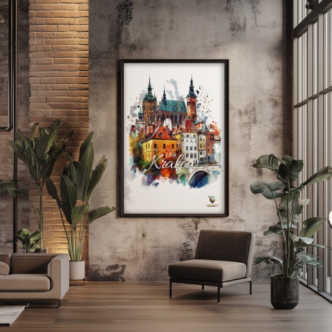 Plakat artystyczny – „Kraków, milczące rytmy” – nastrojowa kompozycja w odcieniach błękitu