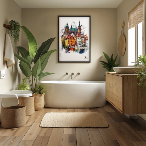 Plakat artystyczny – „Kraków, milczące rytmy” – nastrojowa kompozycja w odcieniach błękitu