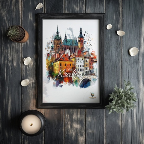 Plakat artystyczny – „Kraków, milczące rytmy” – nastrojowa kompozycja w odcieniach błękitu