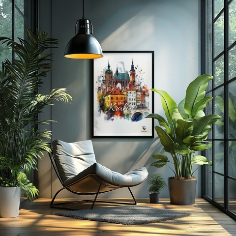 Plakat artystyczny – „Kraków, milczące rytmy” – nastrojowa kompozycja w odcieniach błękitu