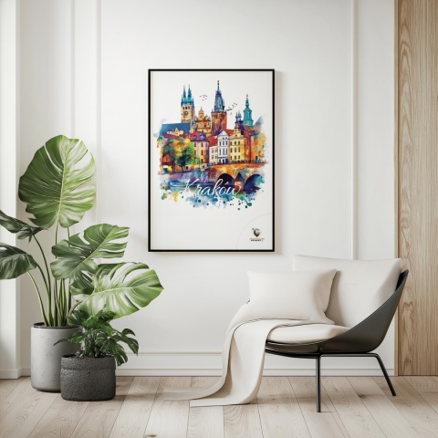 Plakat artystyczny – „Kraków, między tonami” – abstrakcyjna wizja miasta w łagodnych barwach
