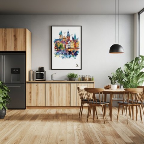 Plakat artystyczny – „Kraków, między tonami” – abstrakcyjna wizja miasta w łagodnych barwach