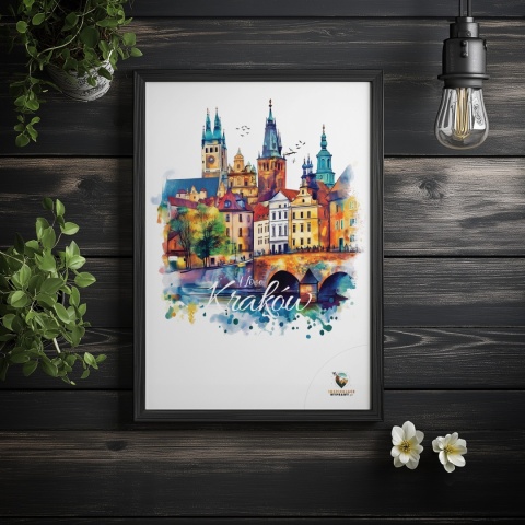 Plakat artystyczny – „Kraków, między tonami” – abstrakcyjna wizja miasta w łagodnych barwach