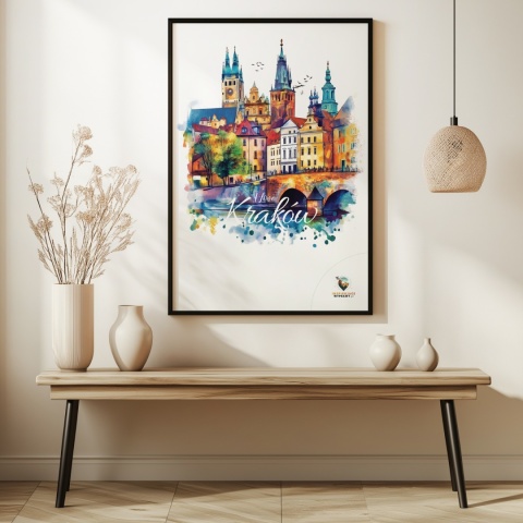 Plakat artystyczny – „Kraków, między tonami” – abstrakcyjna wizja miasta w łagodnych barwach